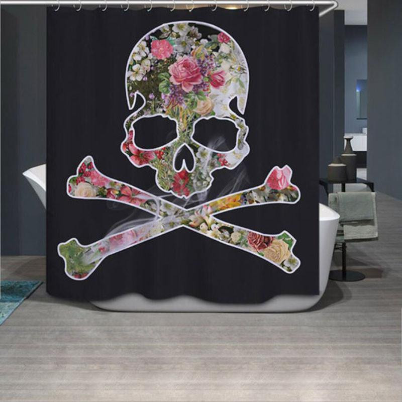 180 X 180cm Vogue Blomma Skalle Fjäril Beställnings Dusch Gardin Badrum Dekor Mode Design 86326