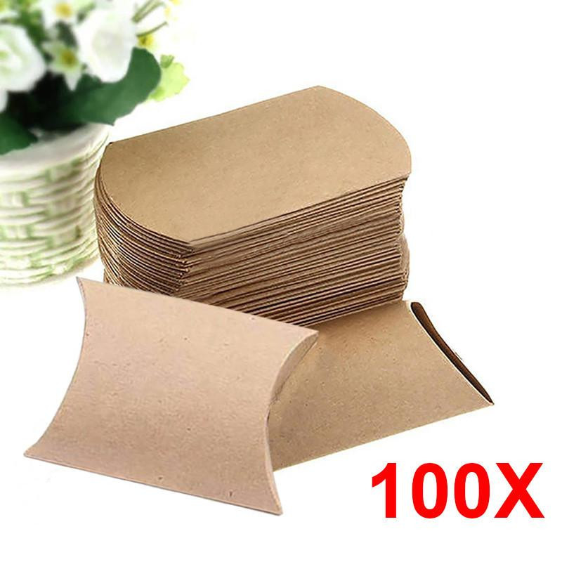 100pcs Kraft Papper Kudde Godis Låda Bröllop Förmån Fest Tillförsel E2shopping