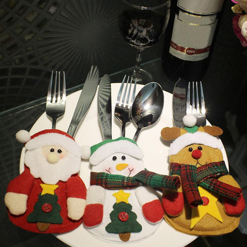 3pcs Jul Porslin Påsar Dining Restaurang Tabell Dekoration Kniv Gaffel Hållare Santa Claus Jul Kök