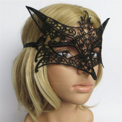 1 St Räv Mask Svart Sexig Spets Mask Skära Ut Öga Mask För Halloween Maskerad Fest Fint Klänning
