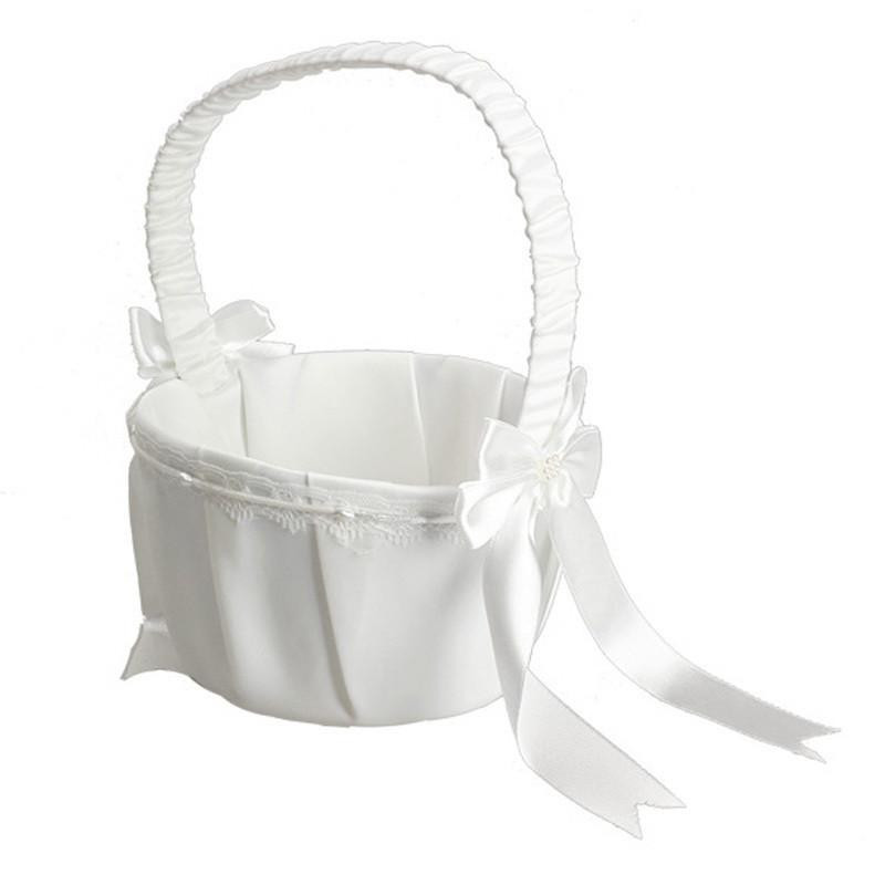 Vit Elfenben Rosett Bröllop Blåsare Korg Ceremoni Festlig Fest Kärlek Fall Satin Blomma Flicka Korg