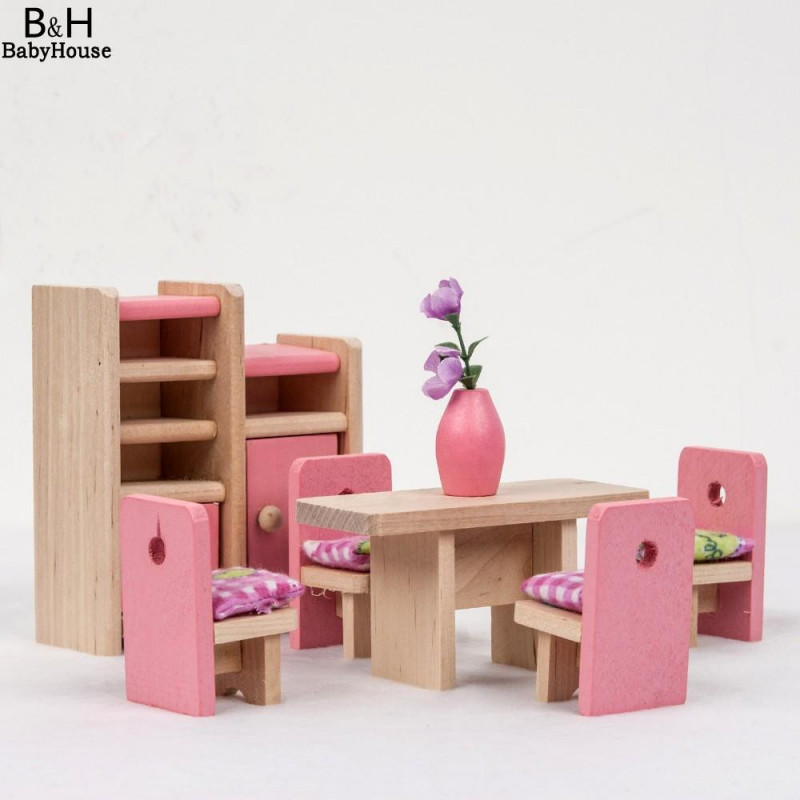 Trä Docka Dinning Hus Möbel Leksaker Dockhus Miniatyr För Barn Spela Leksak 66