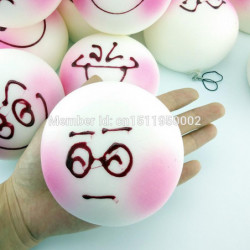 1 St 10cm Jumbo Diy Uttryck Squishy Mjuk Vit Kropp Rosa Ansikte Bröd Doftande Mat Leksaker Bulle Samlar