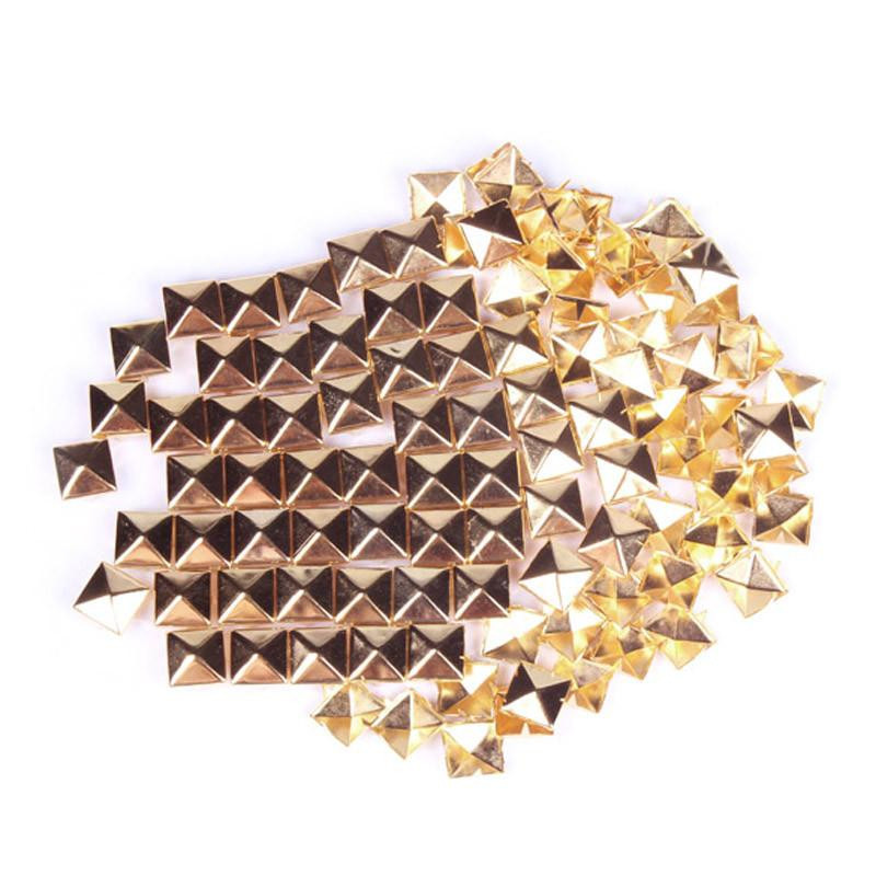 100pcs 7mm Plagg Behövs Kläder Mode Fyrkant Nit Hingst Punk Sten Design Spikes Diy Hantverk Guld