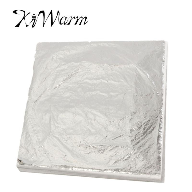 100 Ark 14x14cm Imitation Silver Blad Folie Papper För Förgyllning Konst Hantverk Dekorativ Material