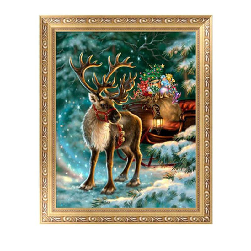 5d Diy Diamant Målning Jul Rådjur Broderi Korsa Sy Hem Dekor Hantverk 38 X 30cmy102