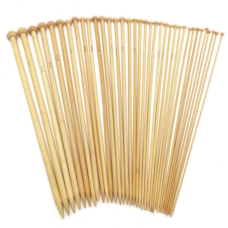 Användbar 36pcs 18 Storlekar 36cm Enda Spetsig Bambu Stickning Nålar Uppsättning Utrustning 2