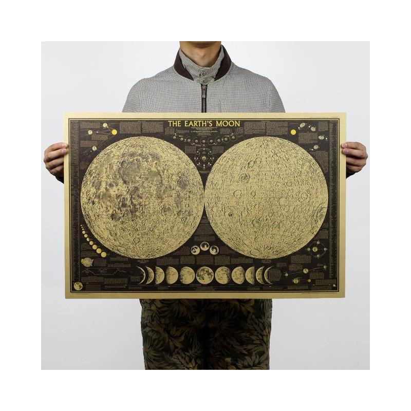 Årgång Affisch Klot Värld Karta Måne Lunar Affisch Karta Vägg Sticker Tapet Konst Affischer Årgång