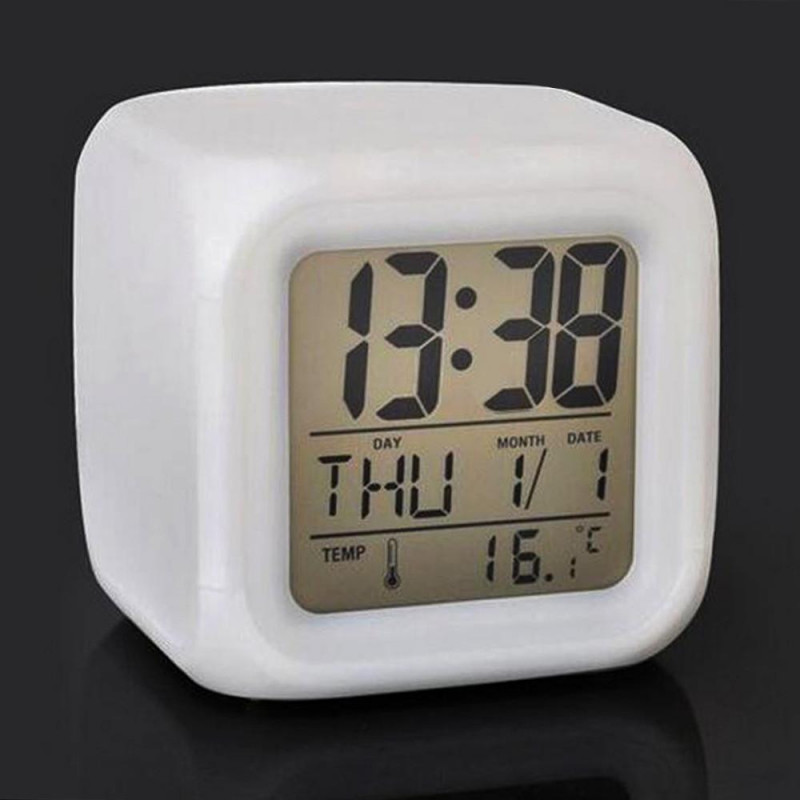Mode Led 7 Färg Lysande Byta Digital Lysande Larm Termometer Klocka Kub