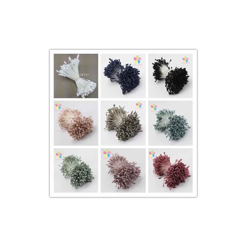 900pcs Massa 3mm Blandad 9 Färger Matte Dubbel Beger Sig Blomma Stamen Pistill Kaka Dekoration Diy Hantverk