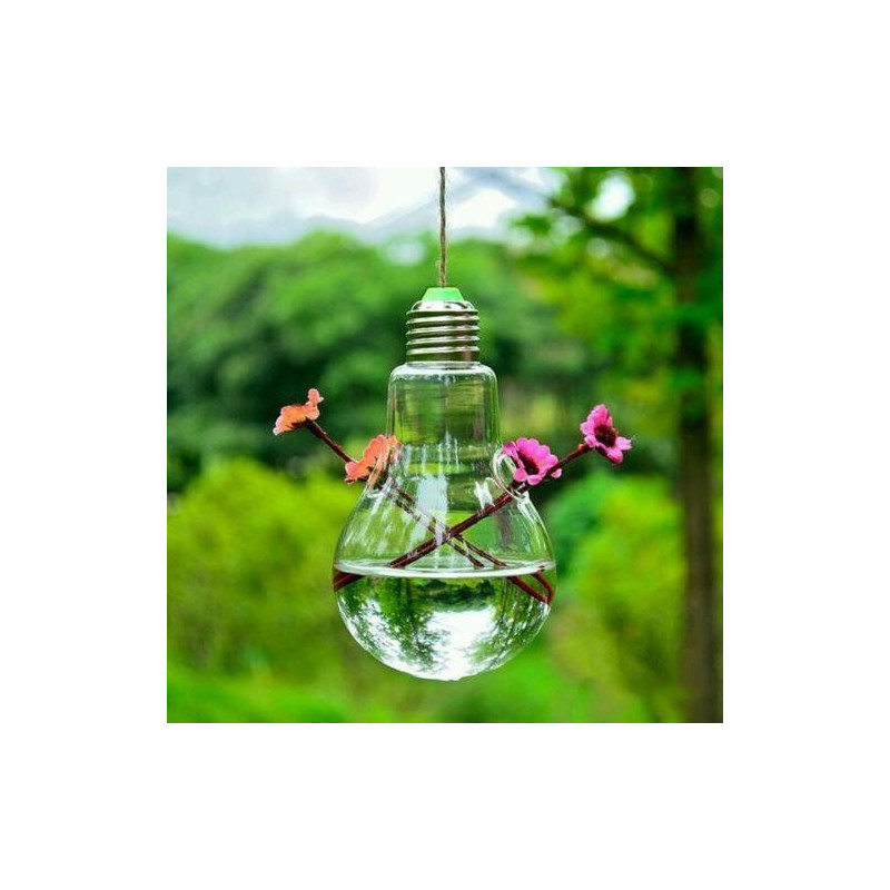 Klar Ljus Glödlampa Form Glas Hängande Vas Flaska Terrarium Hydroponic Behållare Blomma Diy Hem Bröllop