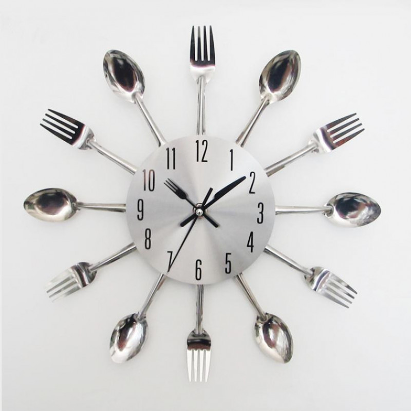 Design Lycklig Mode Kreativ Modern Design Flisa Bestick Kök Redskap Vägg Klocka Sked Gaffel Klocka