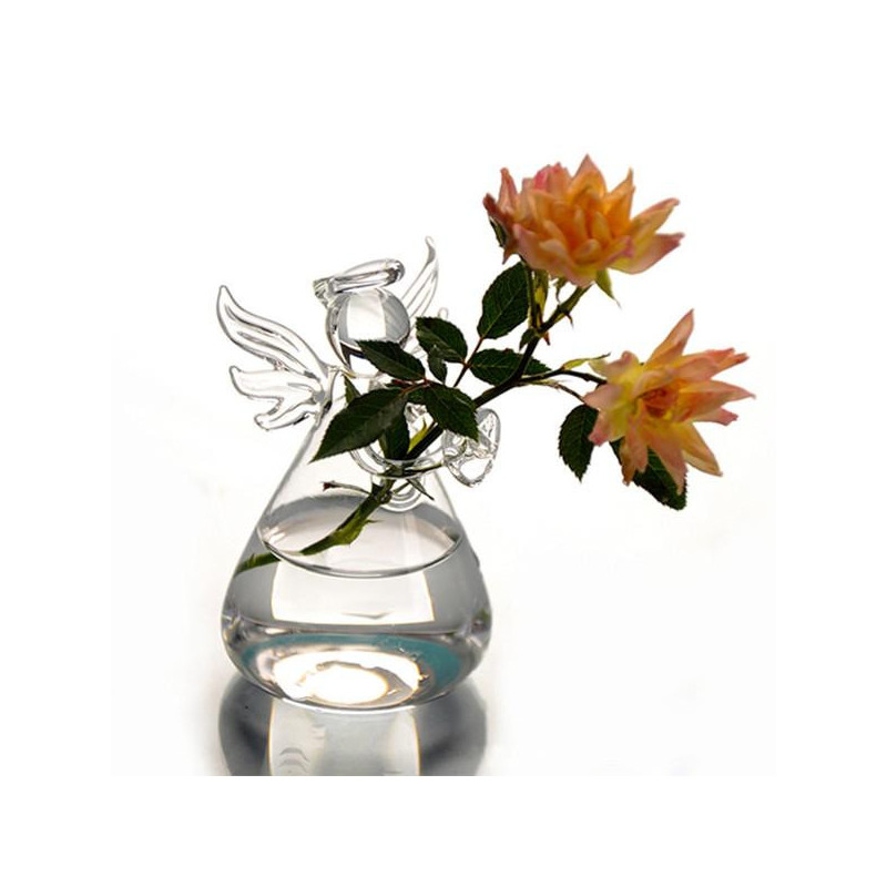 Söt Glas Ängel Form Blomma Växt Stå Hängande Vas Hydroponic Behållare Hem Kontor Bröllop Dekor