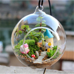 Klar Runda Glas Vas Hängande Flaska Terrarium Hydroponic Dekor Hållare
