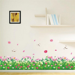 Diy Natur Färgrik Blommor Gräs Vägg Sticker Hem Dekor Trollslända 3d Vägg Dekaler Blommig Tv Sovrum