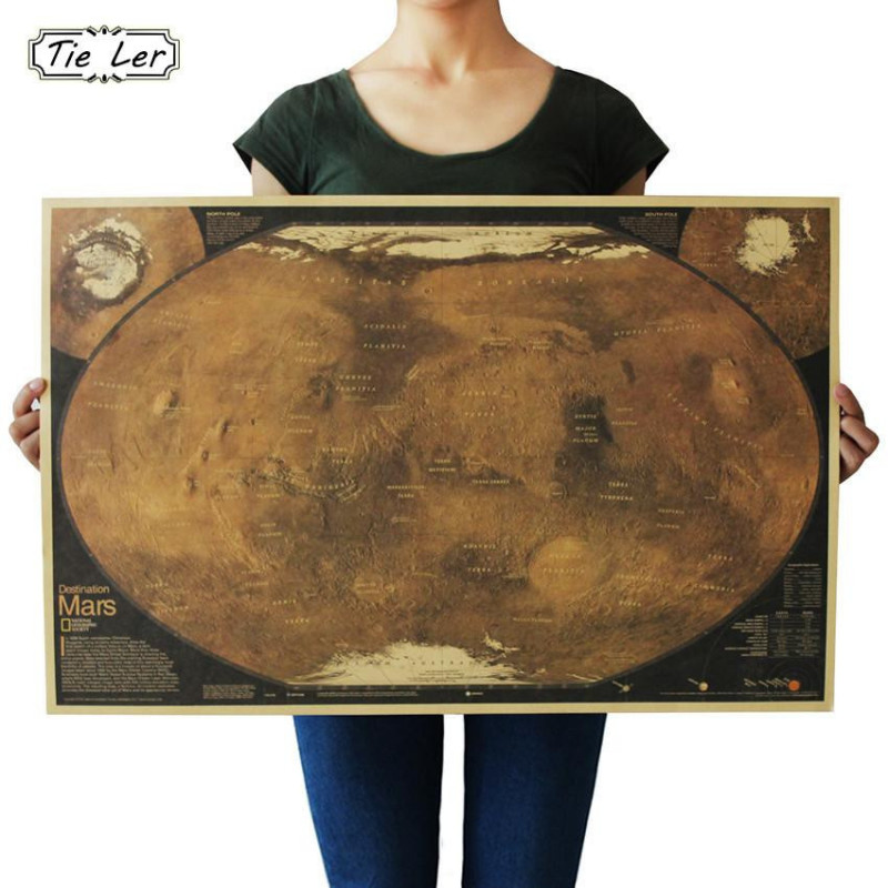 Slips Ler Mars Karta Affisch Retro Årgång Levande Rum Dekoration Bild Stor Storlek Vägg Sticker Hem