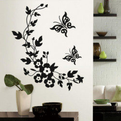 Avtagbar Vil 3d Vägg Sticker Mural Dekal Konst Blommor Och Vin Fjäril Vägg Affisch Toalett Levande
