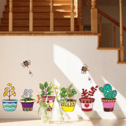 Pott Växt Blomma Natur Härlig Fönster Handdrawing Vil Vägg Sticker Pvc Dekor Dekoration Diy Hem Dekal