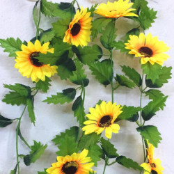 240cm Falsk Silke Solros Murgröna Vin Artificiell Blommor Med Grön Löv Hängande Krans Trädgård