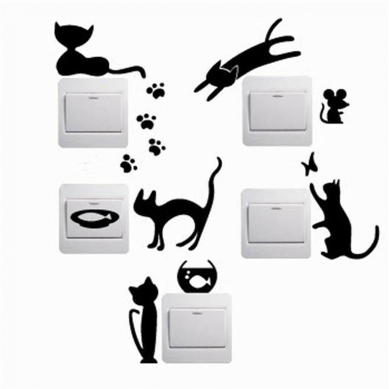 1 Uppsättning Av 5pcs Avtagbar Söt Härlig Svart Katt Växla Vägg Sticker Vil Dekal Hem Dekor Dekal