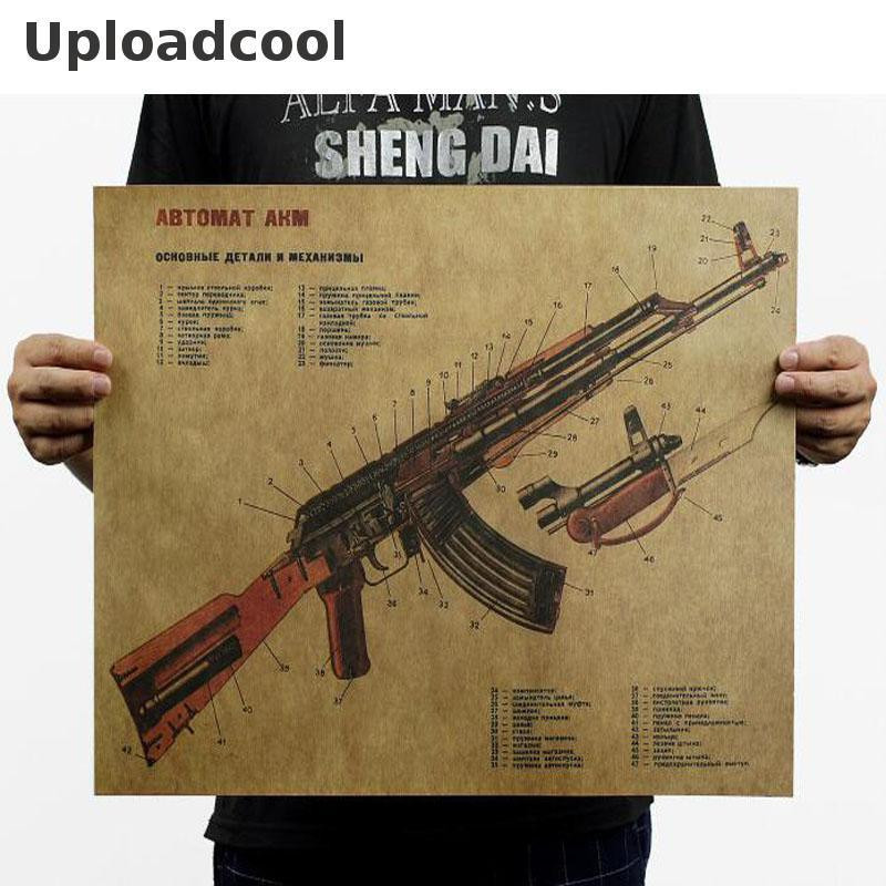Uploadcool _ 067 Retro årgång Affisch Kraft Inch Ak 47 ändrad Struktur Inch Dekal Konst Vägg Målning