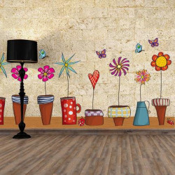 Pott Växt Blomma Fjäril Natur Härlig Fönster Vägg Dekal Pvc Vägg Sticker Hem Dekor Dekoration Diy