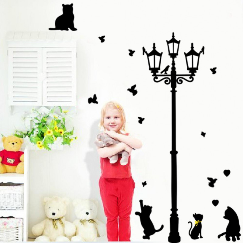 Lim Hem Dekoration 3 Liten Katt Under Gata Lampa Diy Vägg Sticker Tapet Konst Dekor Rum Dekal