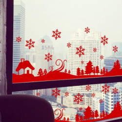 Jul Dekoration Vägg Sticker Hem Dekor Snö Stad Träd Vägg Dekaler Affär Fönster Glas Dekorativ Vägg