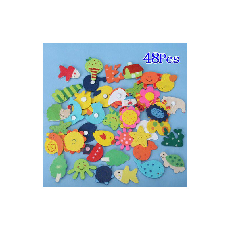 48pcs Färgad Trä Magneter Ritning Anime För Barn