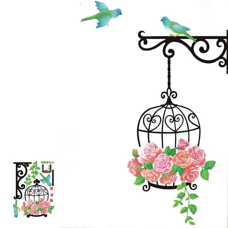 Bur Blomma Fågel Härlig Fönster Handdrawing Dekal Vil Vägg Sticker Pvc Dekor Dekoration