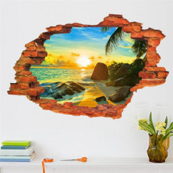 Solsken Strand Fönster Se Avtagbar Vägg Sticker Pvc 3d Genom Vägg Dekaler Hem Sovrum Levande Rum Dekor