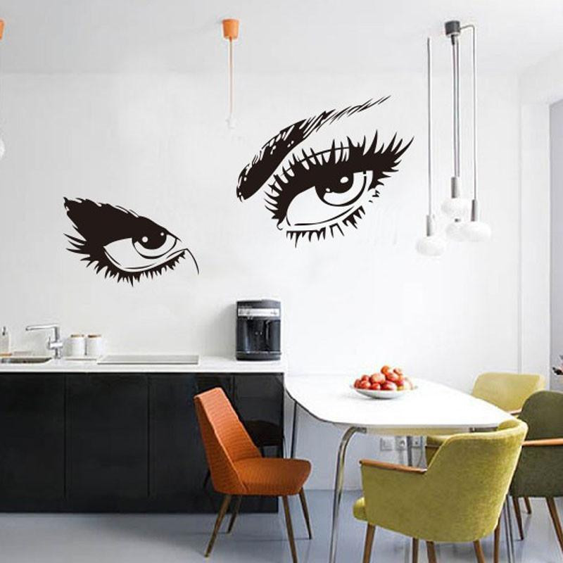 Stor Ögon Vägg Dekal Hem Dekal Lång ögonfransar Design Vägg Dekor Dekal Svart Färg Elegant På