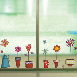 Söt Blomma Vägg Sticker Kök Fönster Glas Sticker Butterfies Vägg Klistermärken Badrum Glas Vil