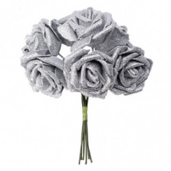 7 Skum Reste Sig Artificiell Blomma Glitter Brud Bukett Hem Bröllop Dekoration Silver