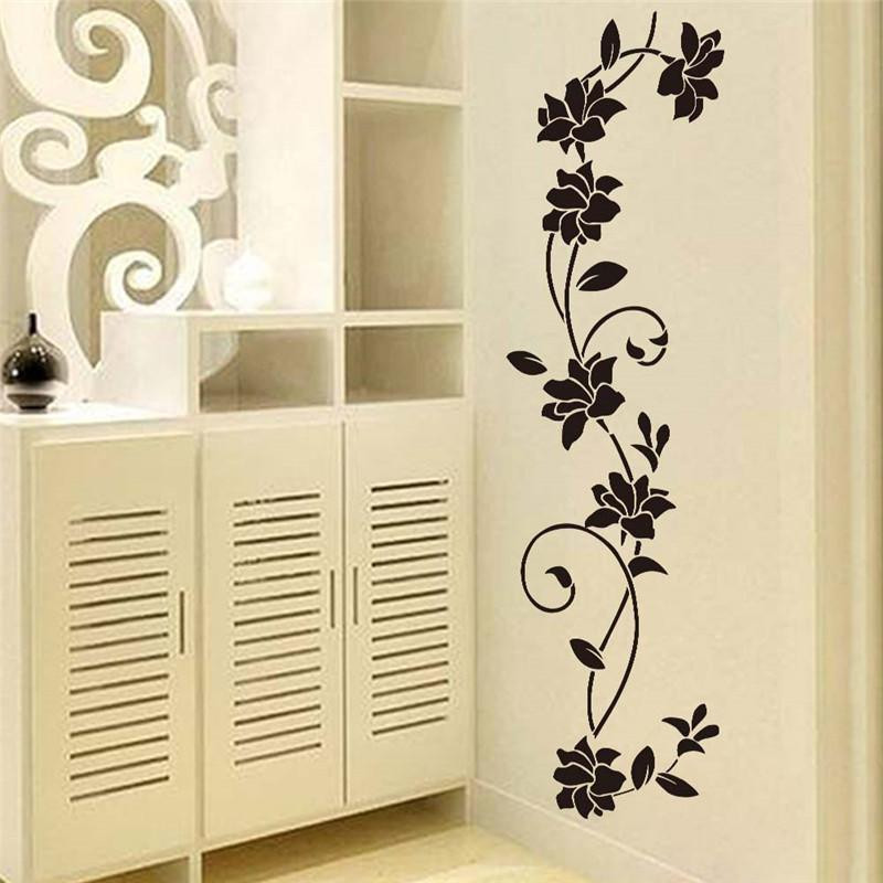 Diy Vil Svart Blommor Blomma Vin Vägg Sticker Mural Dekal Hem Levande Rum Kylskåp Dekor Härlig Vägg