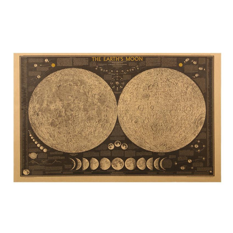 1 St Årgång Affisch Klot Värld Karta Måne Lunar Affisch Karta Vägg Sticker Tapet Konst Affischer