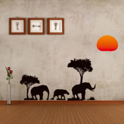 Djungel Vild Tecknad Serie Träd Elefant Sol ärie Avtagbar Dekal Hem Dekor Vägg Sticker Tapet