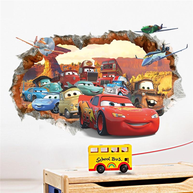 Tecknad Serie Pixar Bil Genom De Tegel Vägg Sticker För Barn Rum Vägg Konst Dekal Mural Sovrum Tapet