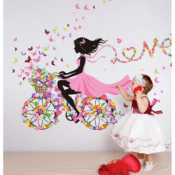 Fairies Flicka Fjäril Blommor Vägg Klistermärken Sovrum Bakgrund Vägg Sticker Dekaler Hem Dekoration