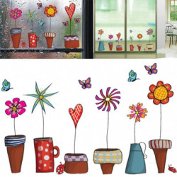 Tecknad Serie Blomma Fjäril Vägg Klistermärken Diy Dekal Fönster Glas Vägg Dekor Hem Dekoration