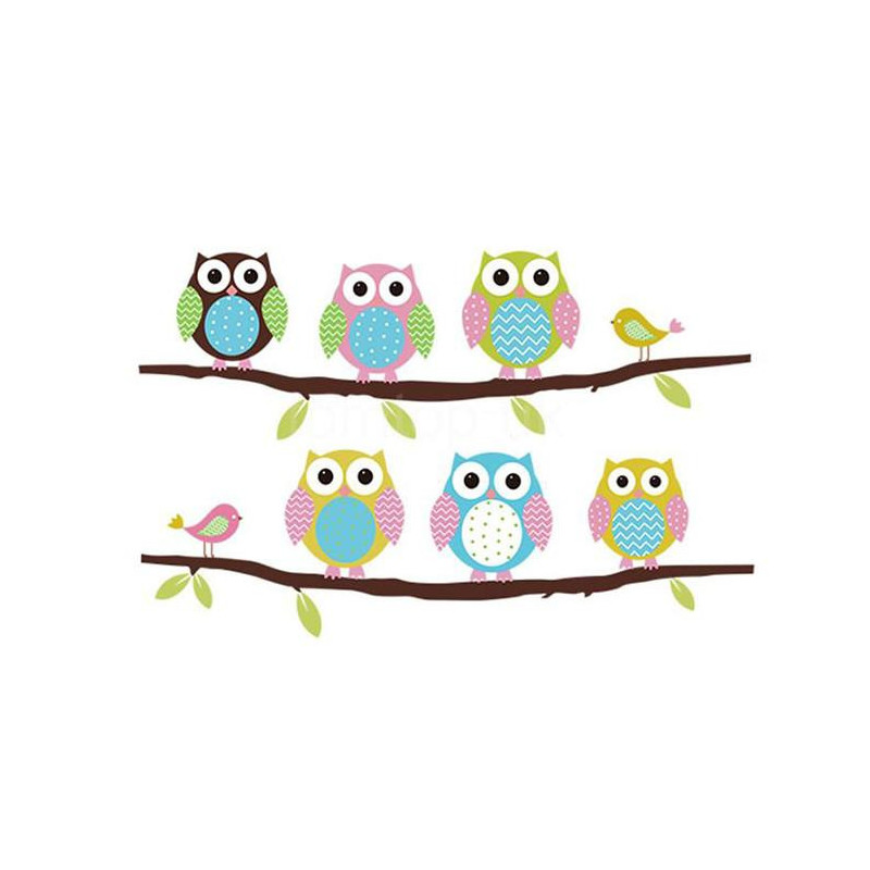 Söt Diy Avtagbar Färgrik Sex Owls Fågel Gren Dekal Pvc Vägg Mural Sticker Affisch Hem Dekor