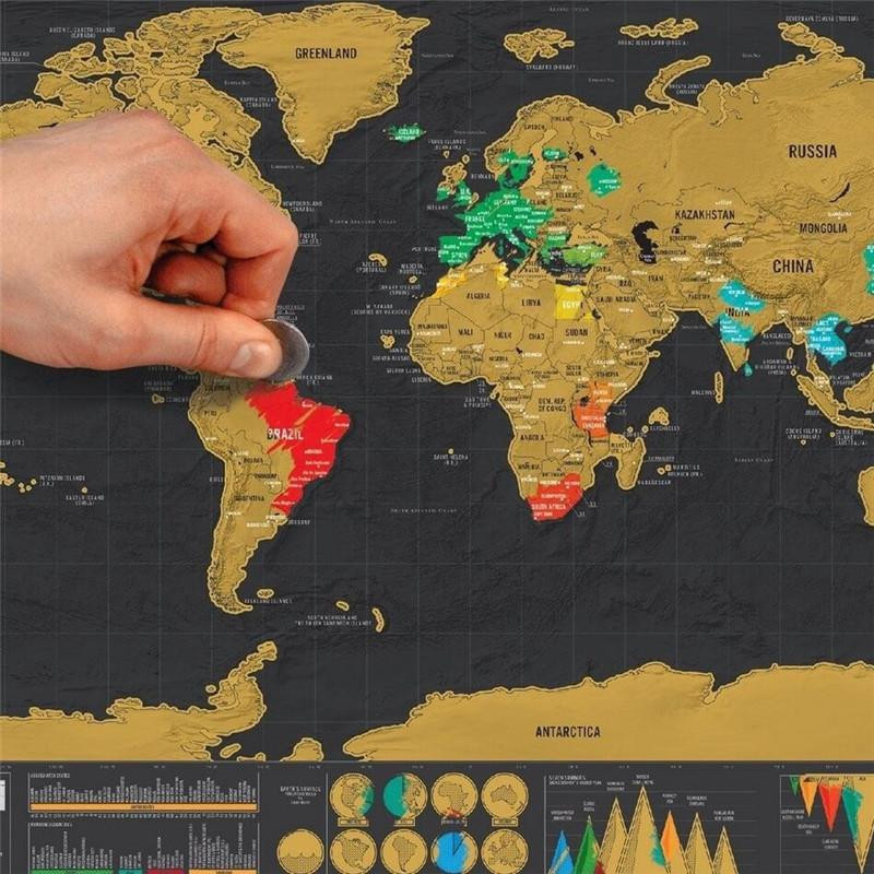 Pflamma Ritad För Hand Värld Karta Vägg Sticker Repa Av Beläggning Affisch Mapa Mundi Vägg Dekal