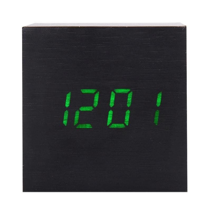 Kub Trä Led Larm Klocka Led Visa Elektronisk Desktop Digital Tabell Klockor Trä Digital Larm Klocka