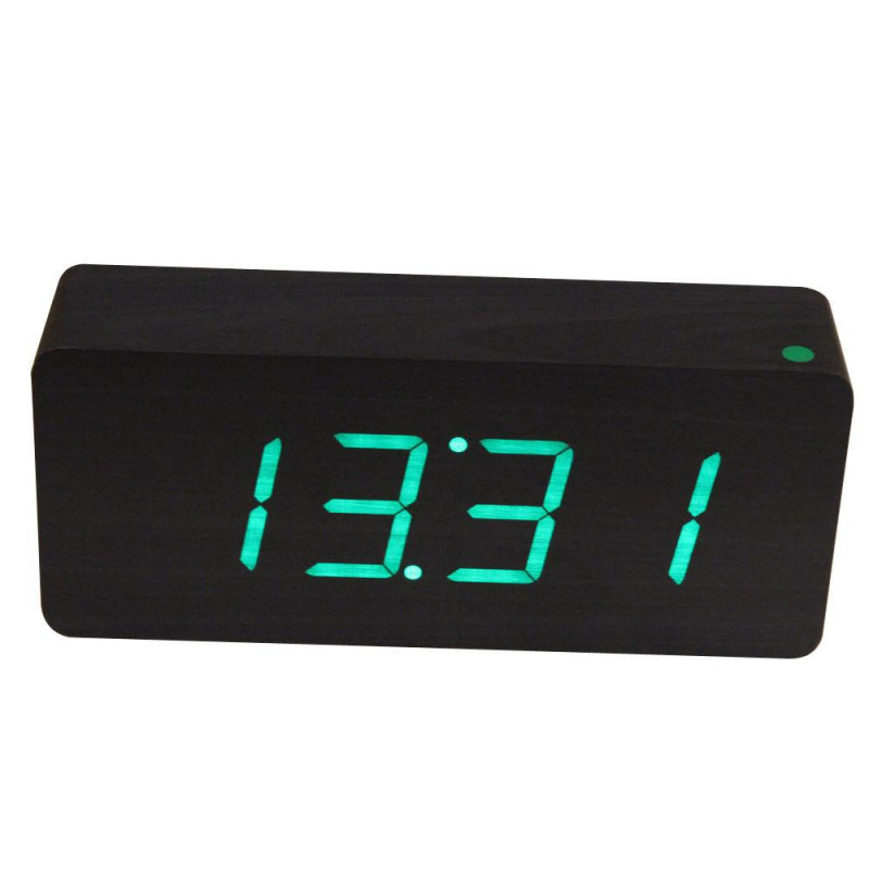 Modern Trä Svart Led Digital Larm Klocka Grön Led Trä Ramverk Desktop Klocka Elektronisk Tabell Klockor