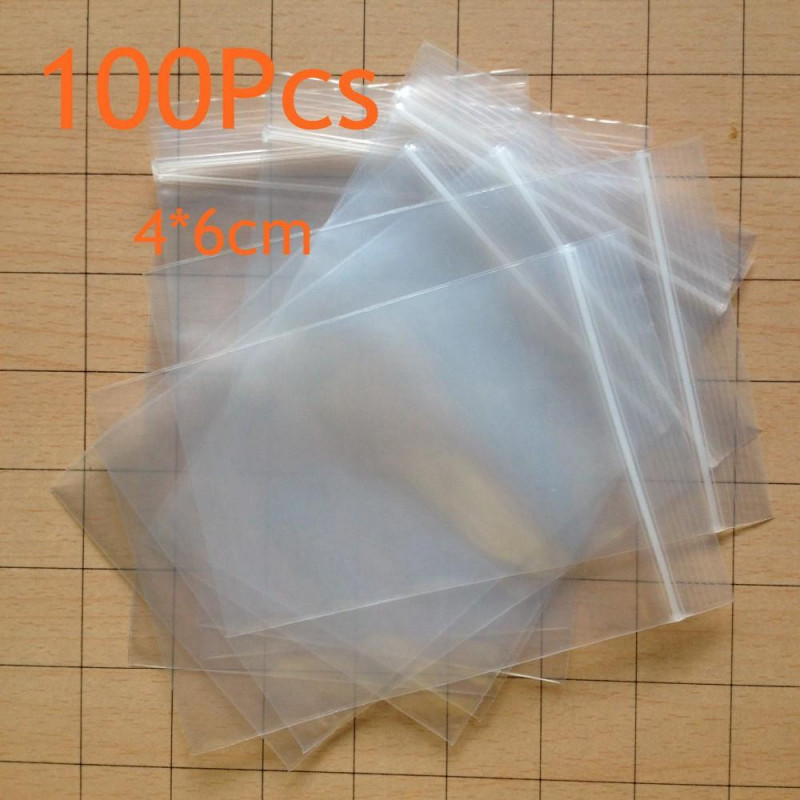 100pcs Massa 6x4cm Ziplock Låsa Blixtlås Poly Klar Påsar Plast Mat Lagring Påsar Tjock Transparent