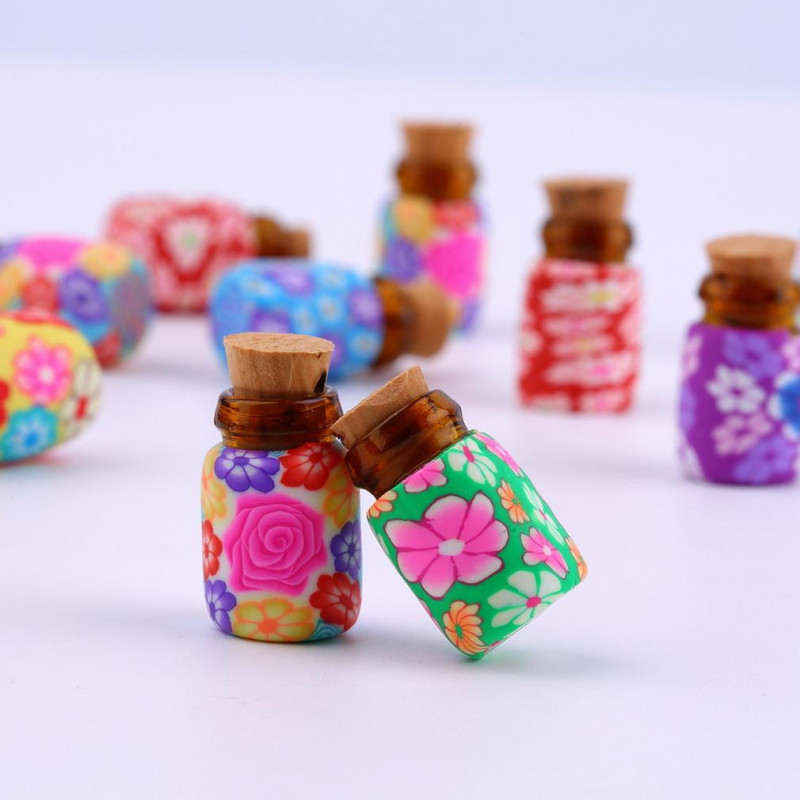 10 St Söt Mini Glas Polymer Lera Flaskor Behållare Flaskor Med Korkar