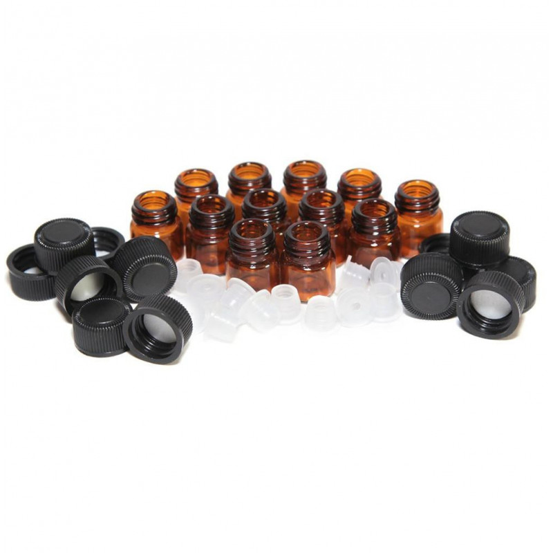 Lagring Flaskor 12pc 1 Ml Bärnsten Grundläggande Olja Flaska Med Öppning Reducer Och Keps U6720