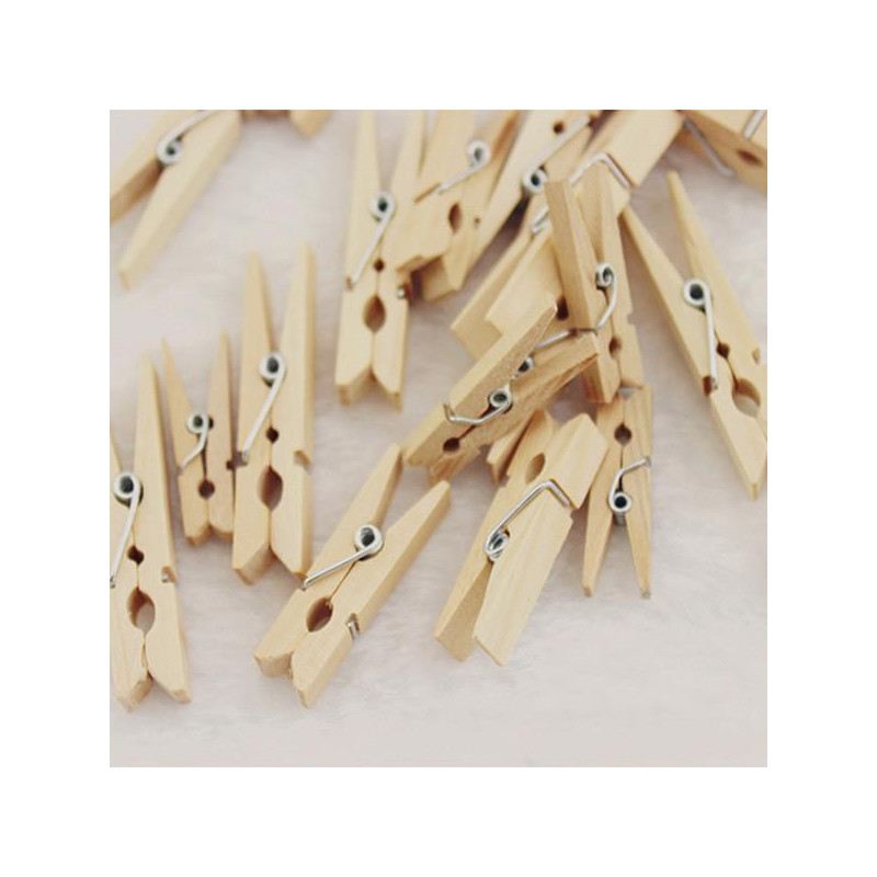 50x Mini Trä Naturlig Pegs Packa Av Små Förmån Bröllop Fest Naturlig Klämma