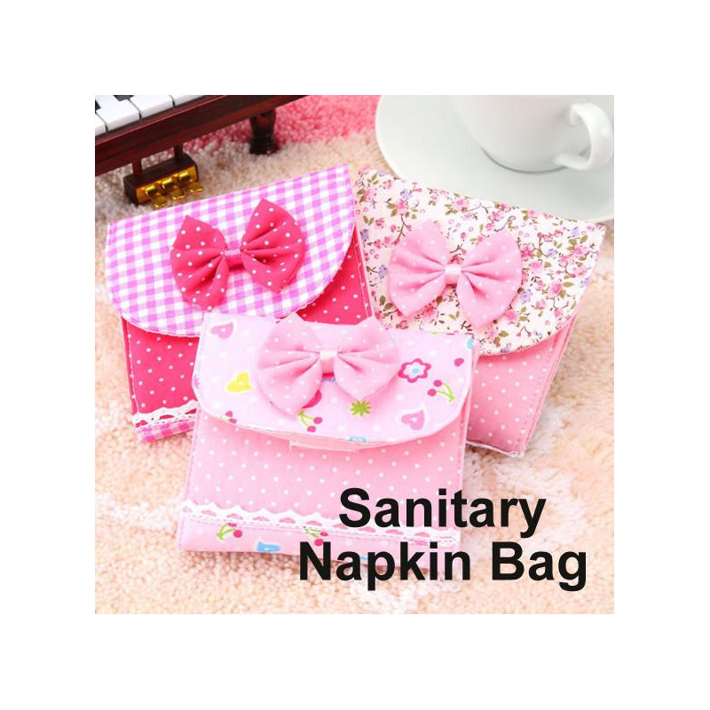 Härlig Charmig Trevlig Kort Bomull Bowknot Sanitär Servett Påsar Sanitär Handduk Lagring Väska Slumpmässig