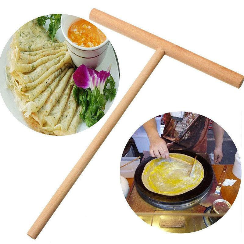 1 St Aktiska T Form Crepe Tillverkare Pannkaka Smet Trä Sidare Pinne Hem Kök Verktyg Utrustning Diy